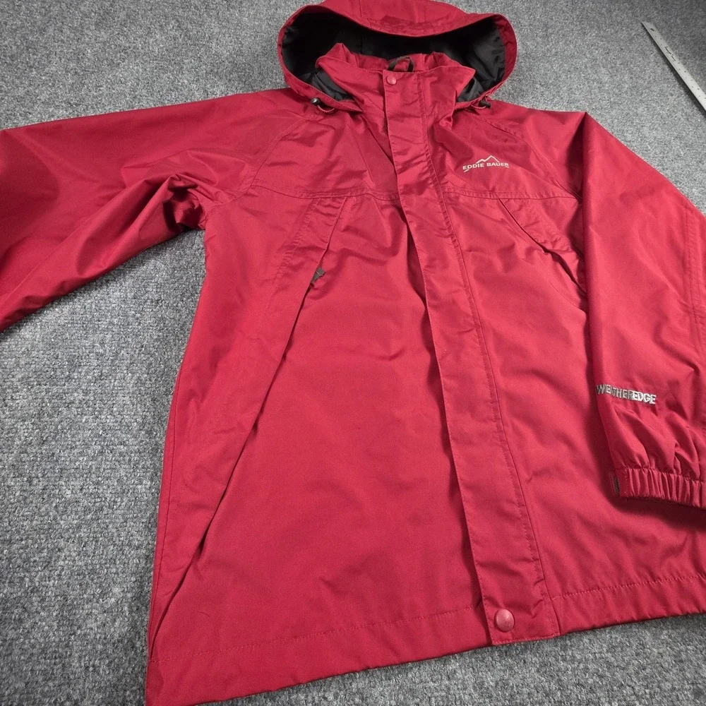 Eddie Bauer WeatherEdge Jacket Mens M Red Hooded Waterproof Shell Outdoor Hiking